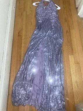 Lavender Sequin Halter Evening Gown